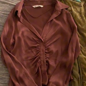 Zaful satin checking chocolate brown shirt NEVER WORN